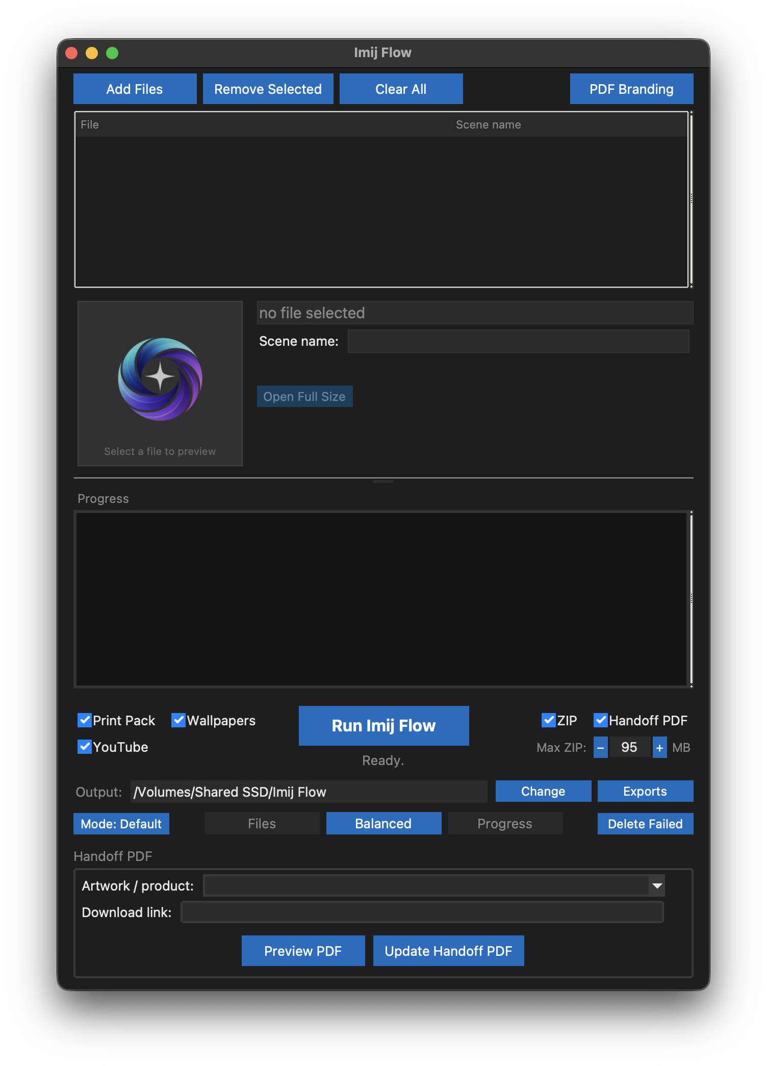 Imij Flow desktop app — the full packaging workflow interface