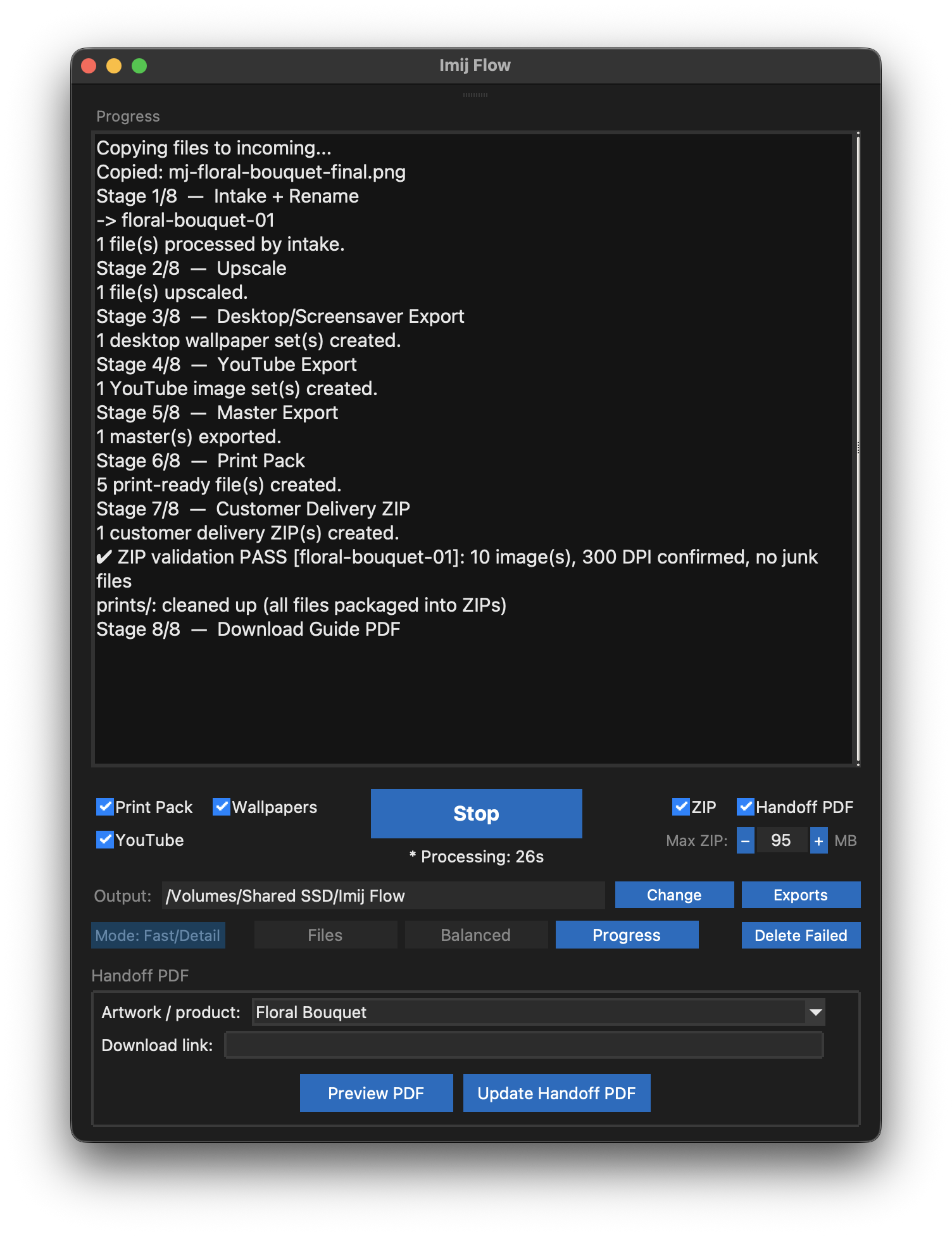 Imij Flow — pipeline running, progress and processing underway